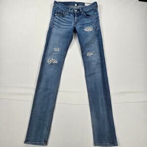 Rag & Bone Mid Rise Crochet Lace‎ Skinny Fit Denim Jeans Women's Size 24